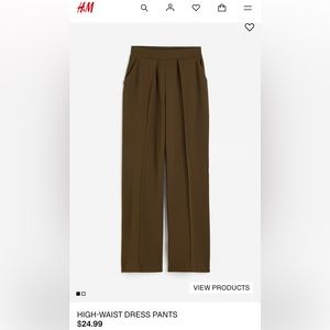 H&M Women's Dark Green, Stretchy High-Waist Casual Dress Pants